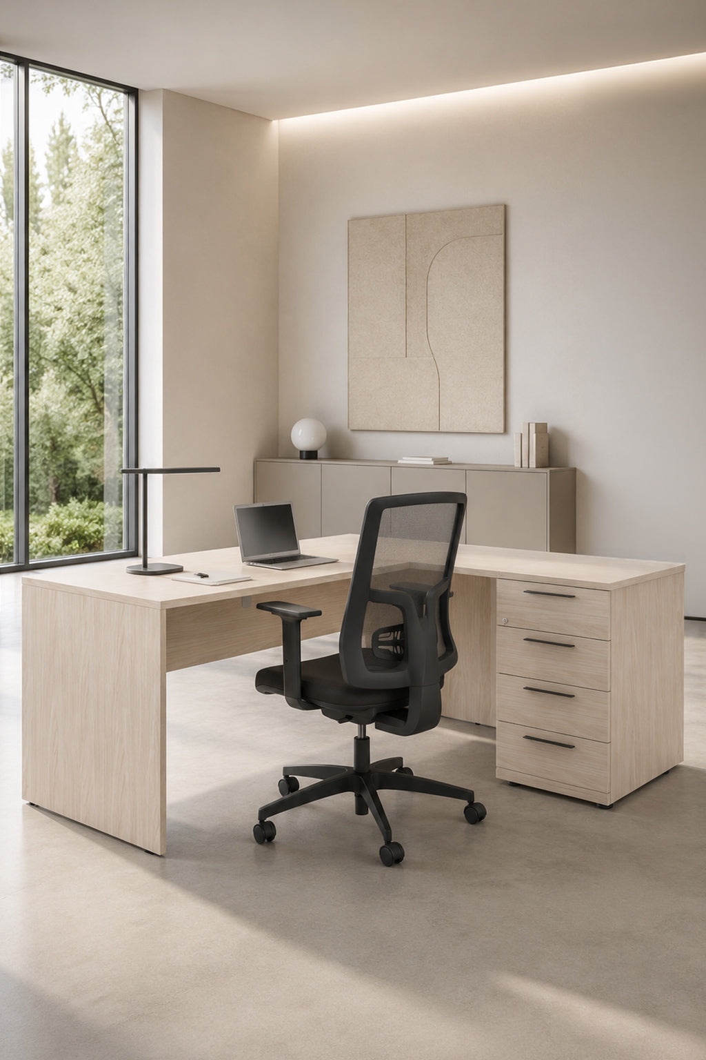 Bureau Individuel Pop Panel avec Retour sur Caisson 4 Tiroirs