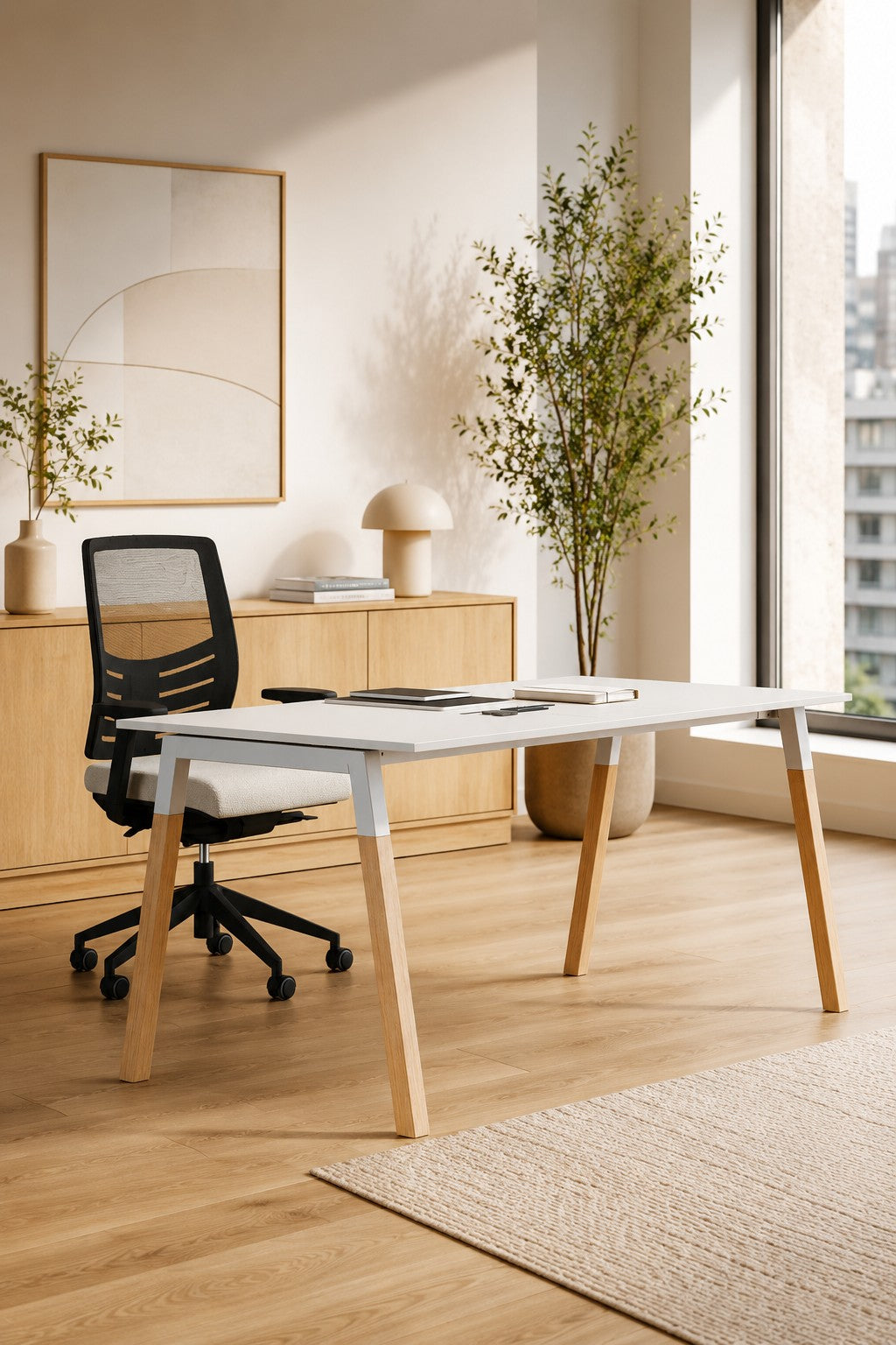 Bureau individuel POP WOODY : bureau droit design bois et métal