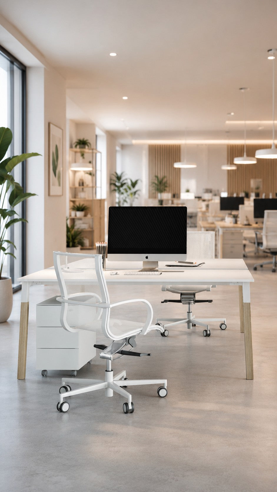 Bureau bench POP WOODY : poste de travail double pour open space