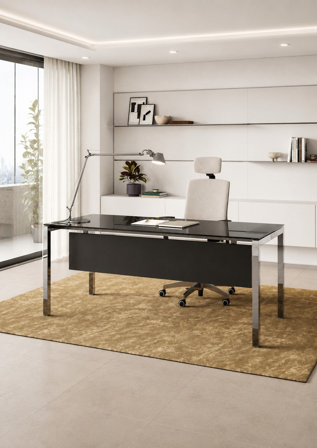 Bureau de direction Pop Easy Verre Noir – Piètement Chrome