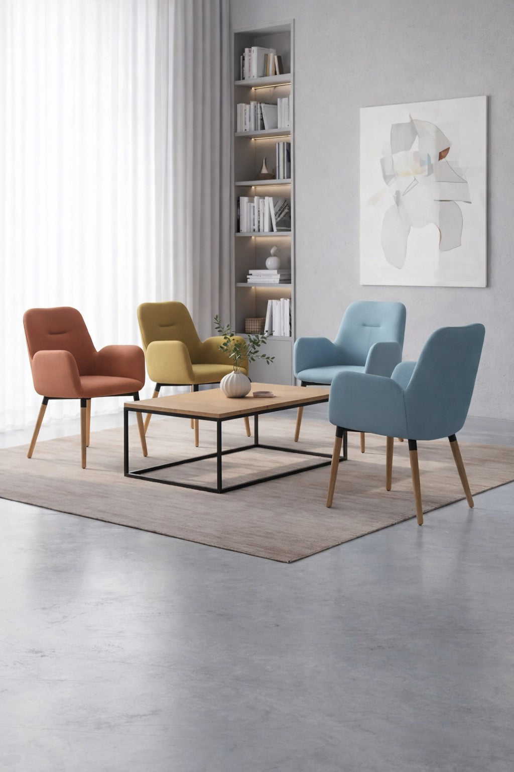 Fauteuil d'accueil et réunion Shino – Pieds bois