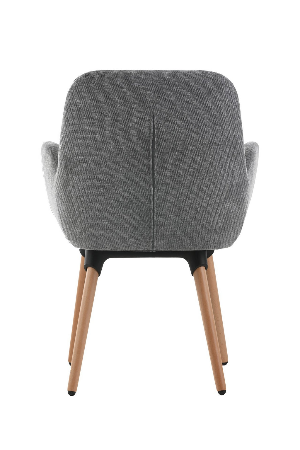 Le Fauteuil d'accueil et réunion Shino de Monsieur Bureau est composé d'un dossier et d'une assise rembourrés en gris, de pieds en bois et de supports noirs. Il est présenté de dos sur fond blanc.