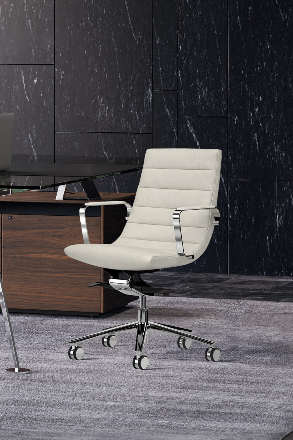 Siège Altara Cuir Dossier Moyen Accoudoirs chromés