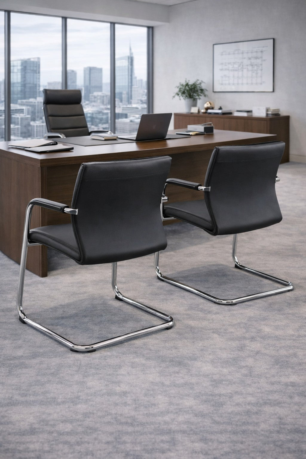 Lot de 2 fauteuils visiteur Pyxis - simili-cuir noir