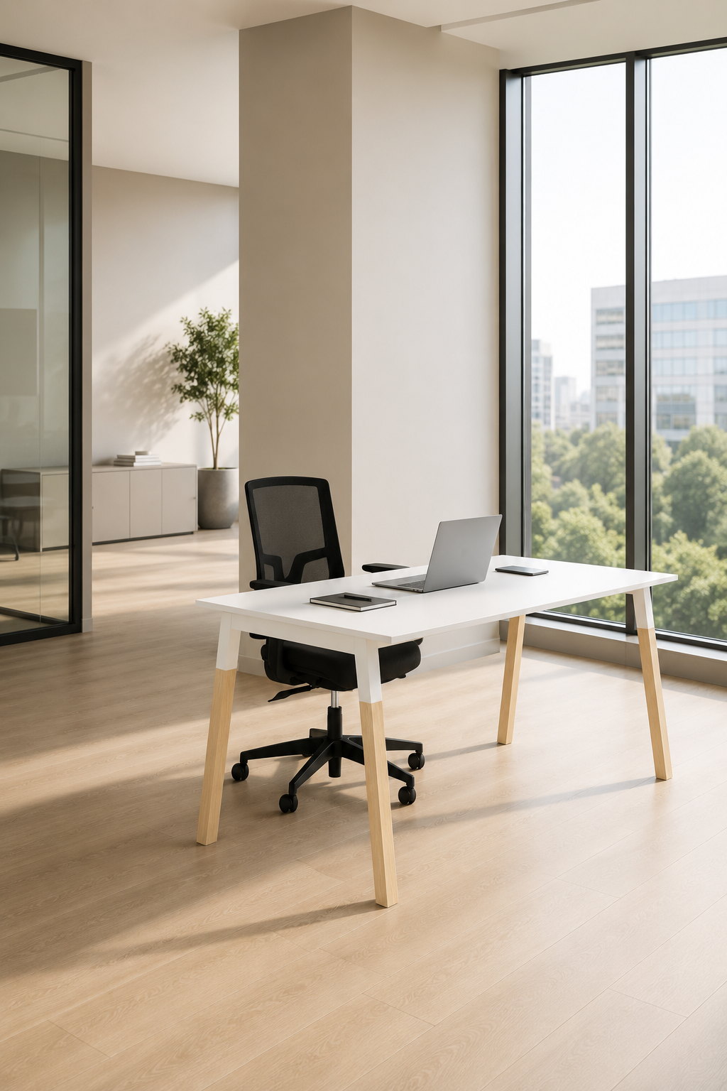 Bureau individuel POP WOODY : bureau droit design bois et métal