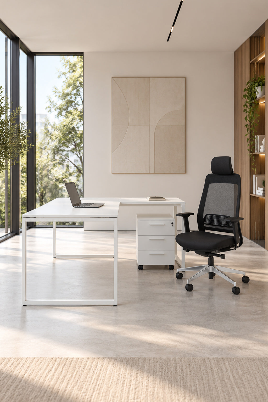 Pack Premium : Bureau d'angle Pop Square avec Fauteuil Fair et Caisson Mobile