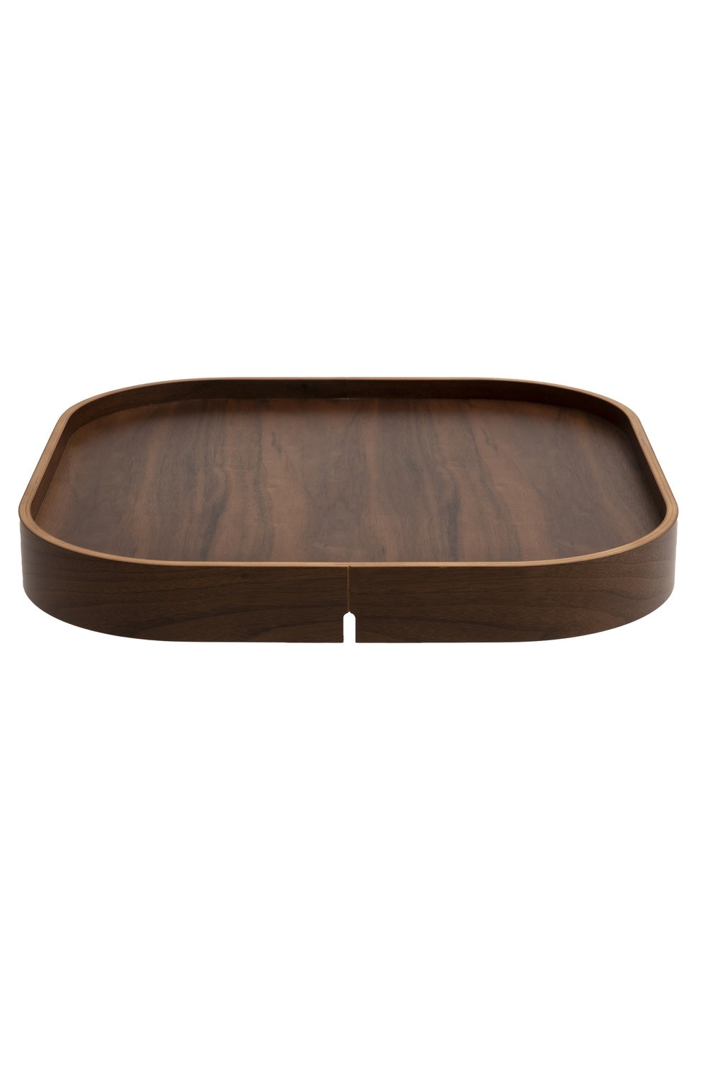 Le Pouf d'accueil Nordic avec plateau de Monsieur Bureau se compose d'un plateau rectangulaire en bois aux coins arrondis et à la finition lisse et foncée, mettant en valeur la sophistication du design Busk+Hertzog dans cet accessoire élégant.