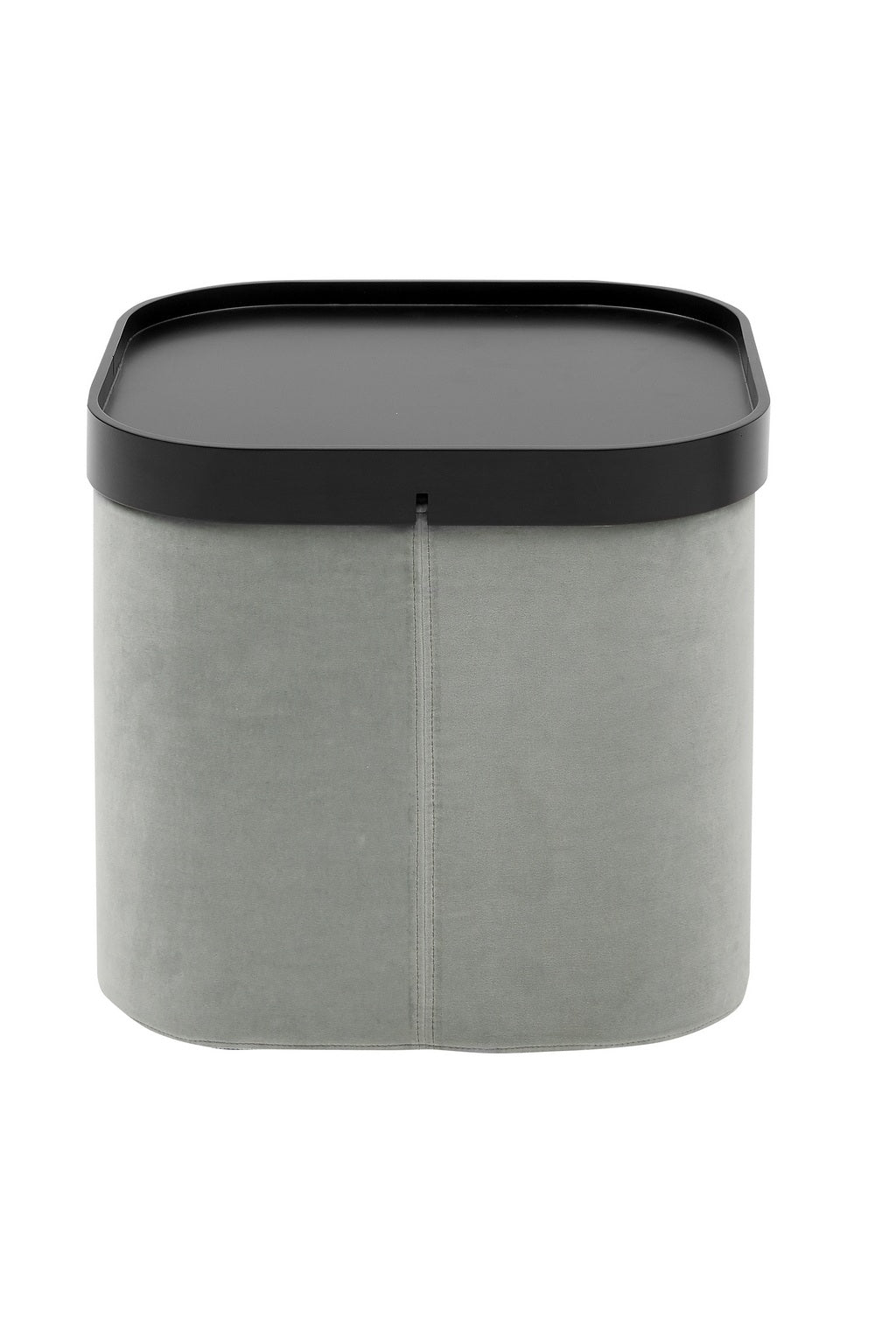 Le Pouf d'accueil Nordic avec plateau de Busk+Hertzog pour Monsieur Bureau est un ottoman rectangulaire moderne avec une base en tissu gris doux et un plateau noir amovible, présenté sur un fond blanc.