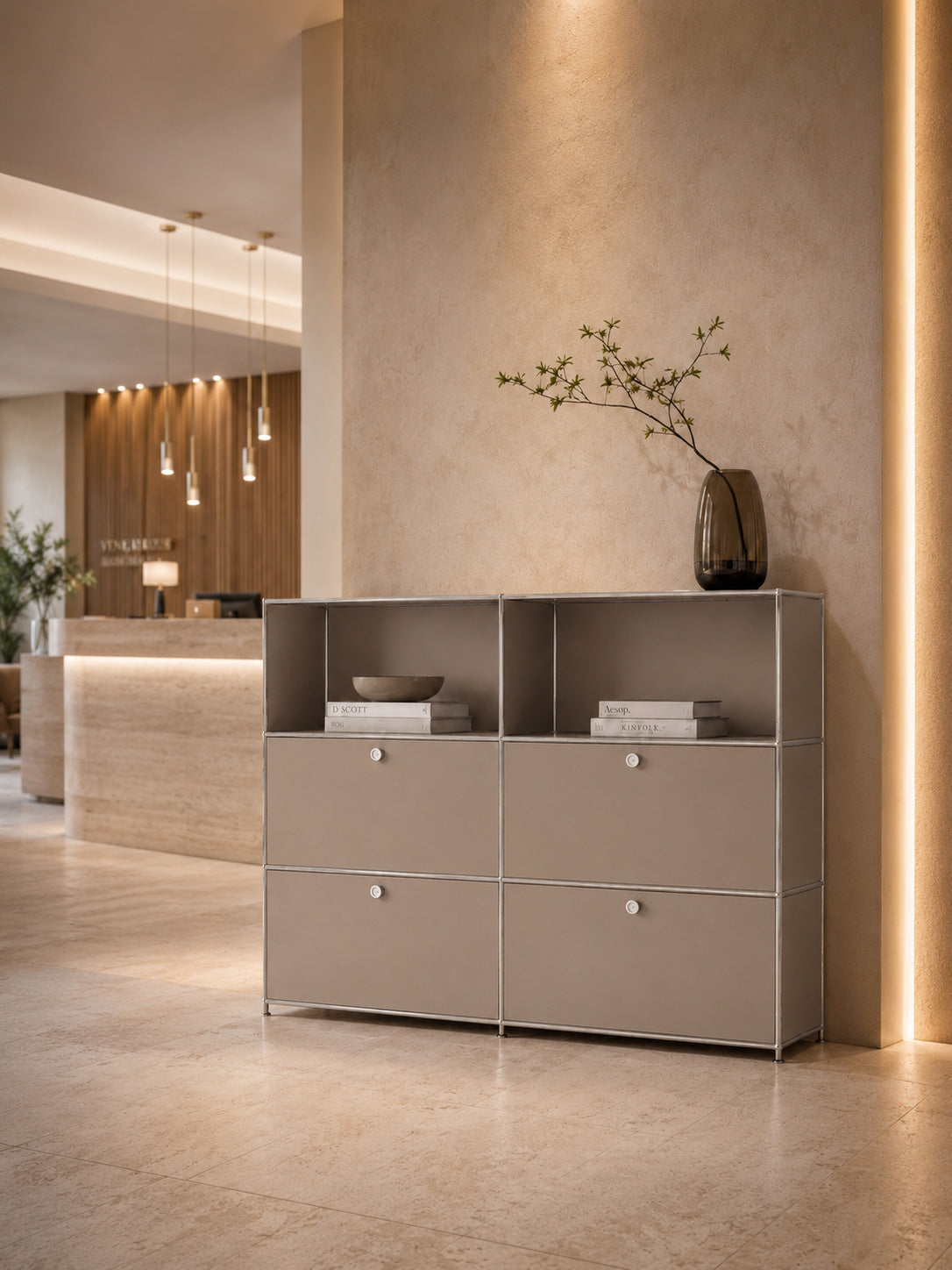 Rangement de bureau S4 à 2 colonnes - Portes et niches