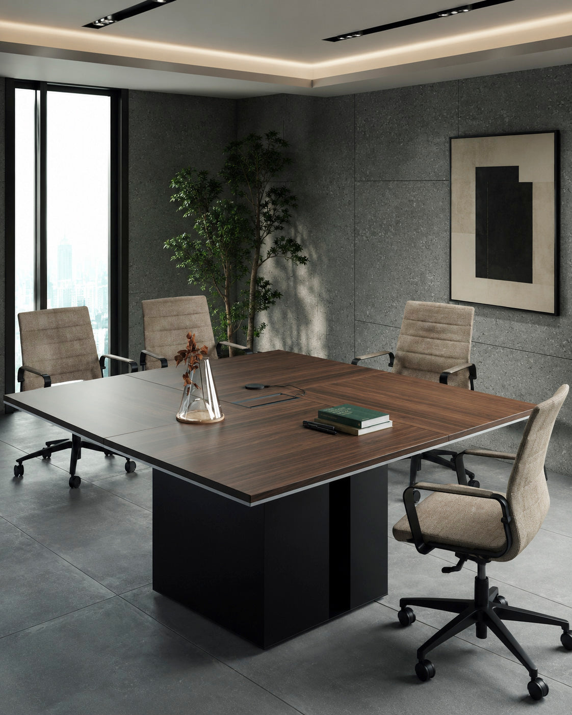 Table de Réunion Design ONO Placage Bois Noyer avec Top Access