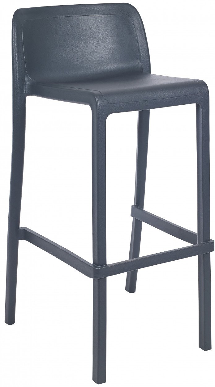Le Tabouret Haut Leus en Polypropylène Anti-UV de Monsieur Bureau est un tabouret haut professionnel moderne de couleur gris foncé avec un dossier incurvé, une assise carrée et des pieds robustes - parfait pour les environnements de mobilier collectif.#finitions_anthracite