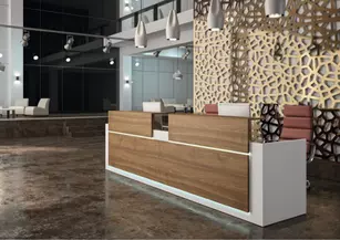 Banque d'accueil Contact façade bois pour 2 personnes