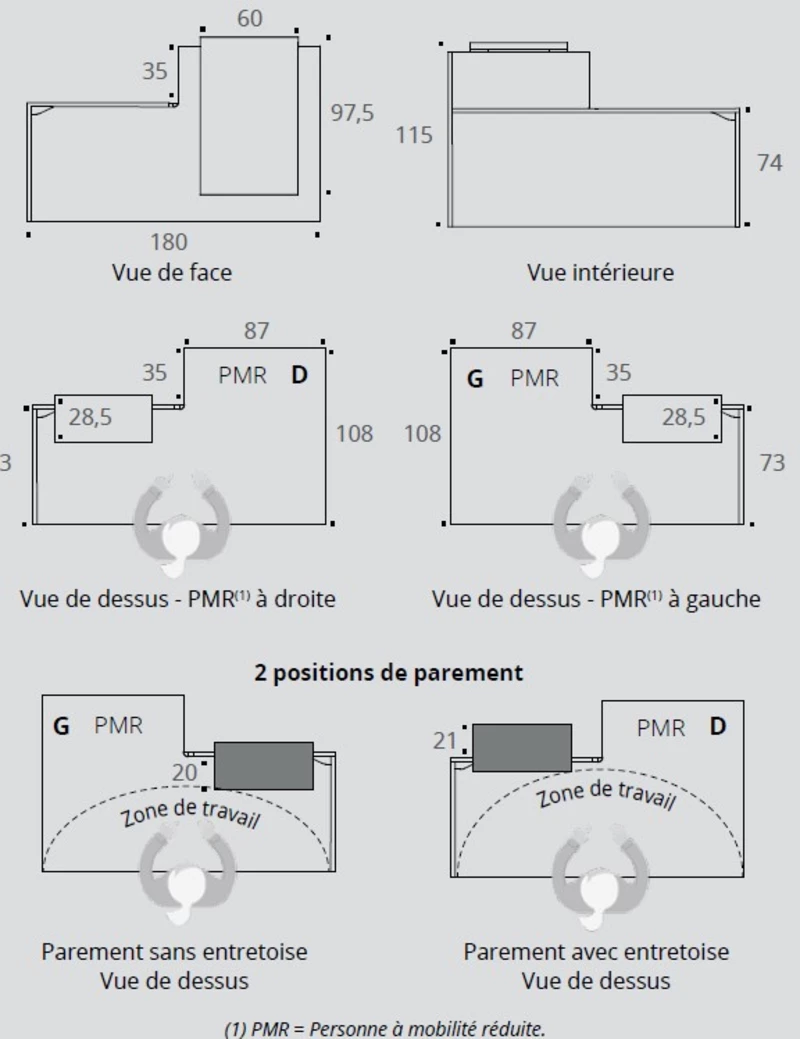 Banque d'Accueil Half Monocolore – Design Épuré (L180 cm)