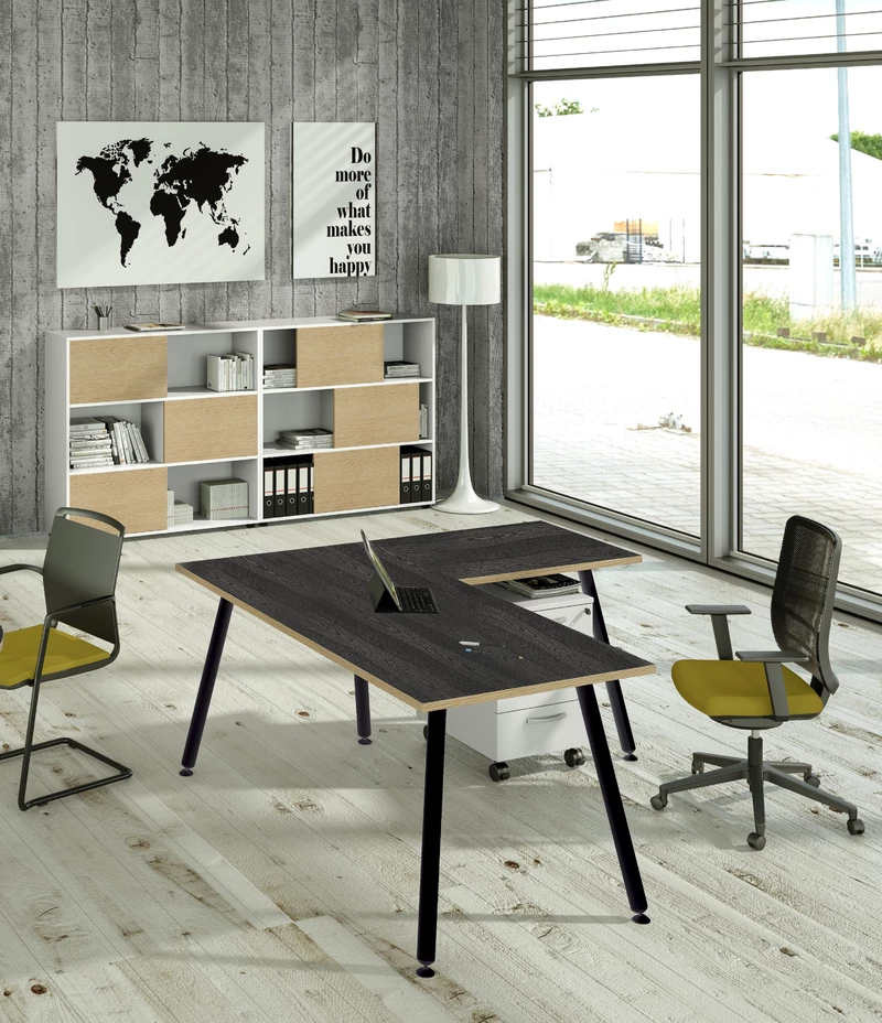 Bureau d'angle Nature M&eacute;tal - Retour 80x60 cm