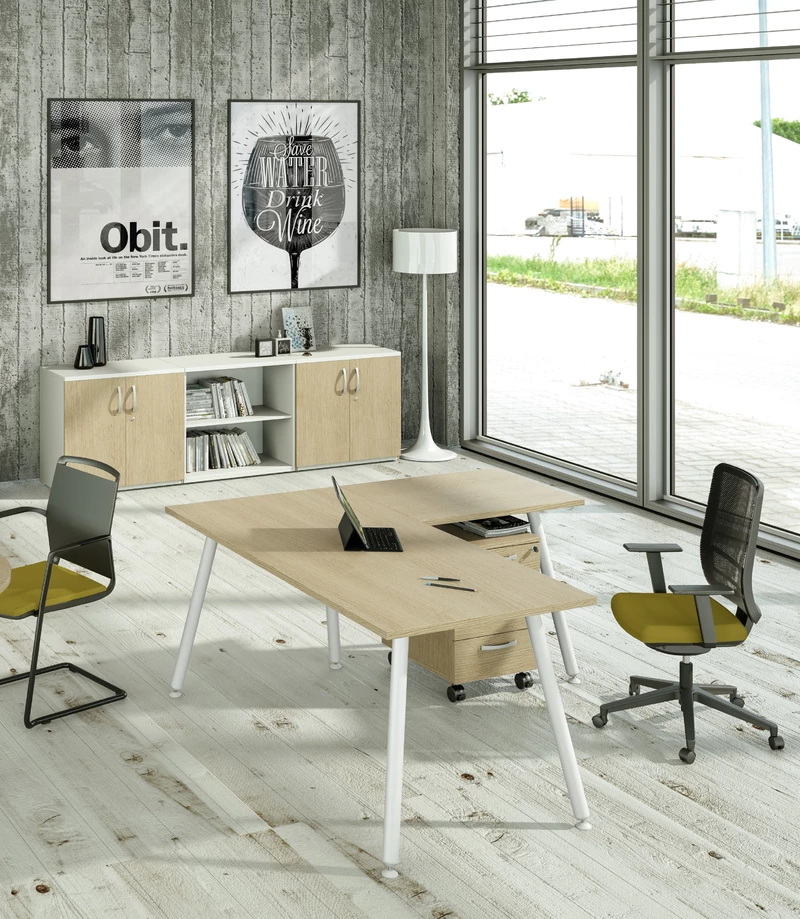 Bureau d'angle Nature M&eacute;tal - Retour 80x60 cm