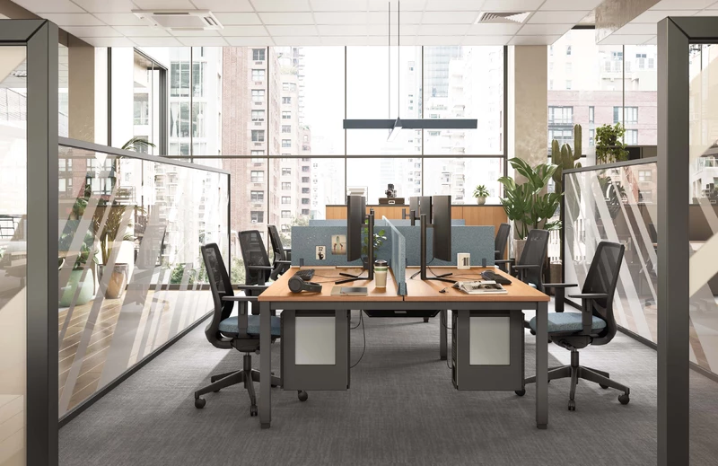 Bureau Bench 4 Personnes Tempo - Poste de Travail Collaboratif Open-Space