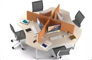 Bureau Bench 4 personnes TIMMOS + cloisons tissu