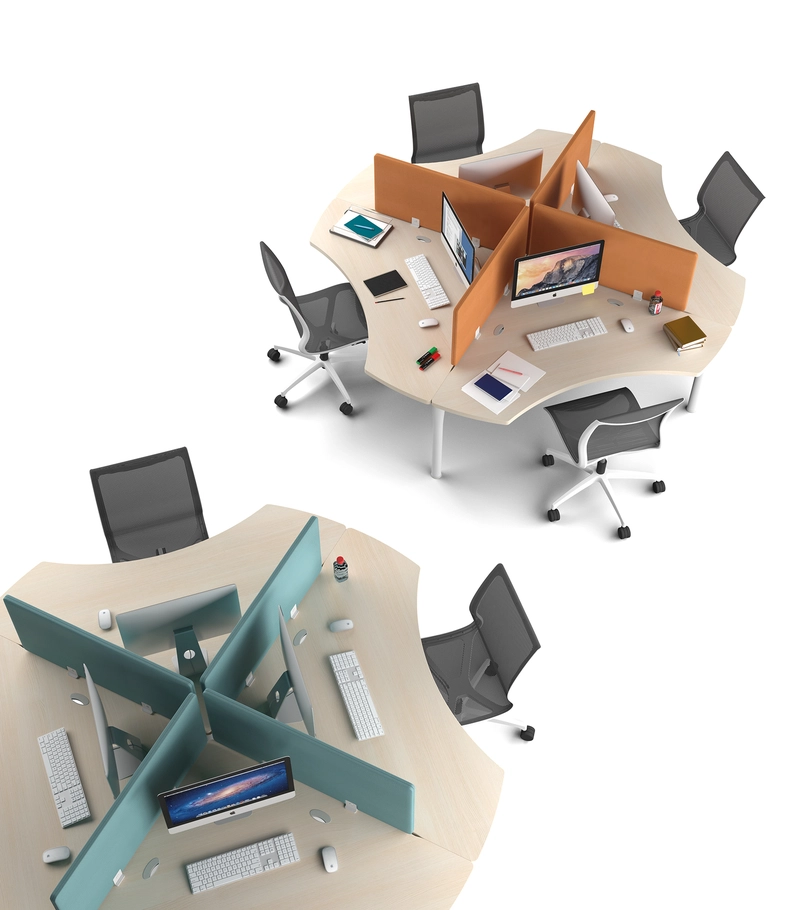 Bureau Bench 4 personnes TIMMOS + cloisons tissu