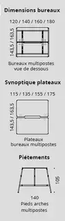 Bureau bench Altys pour 4 personnes - pietement H105