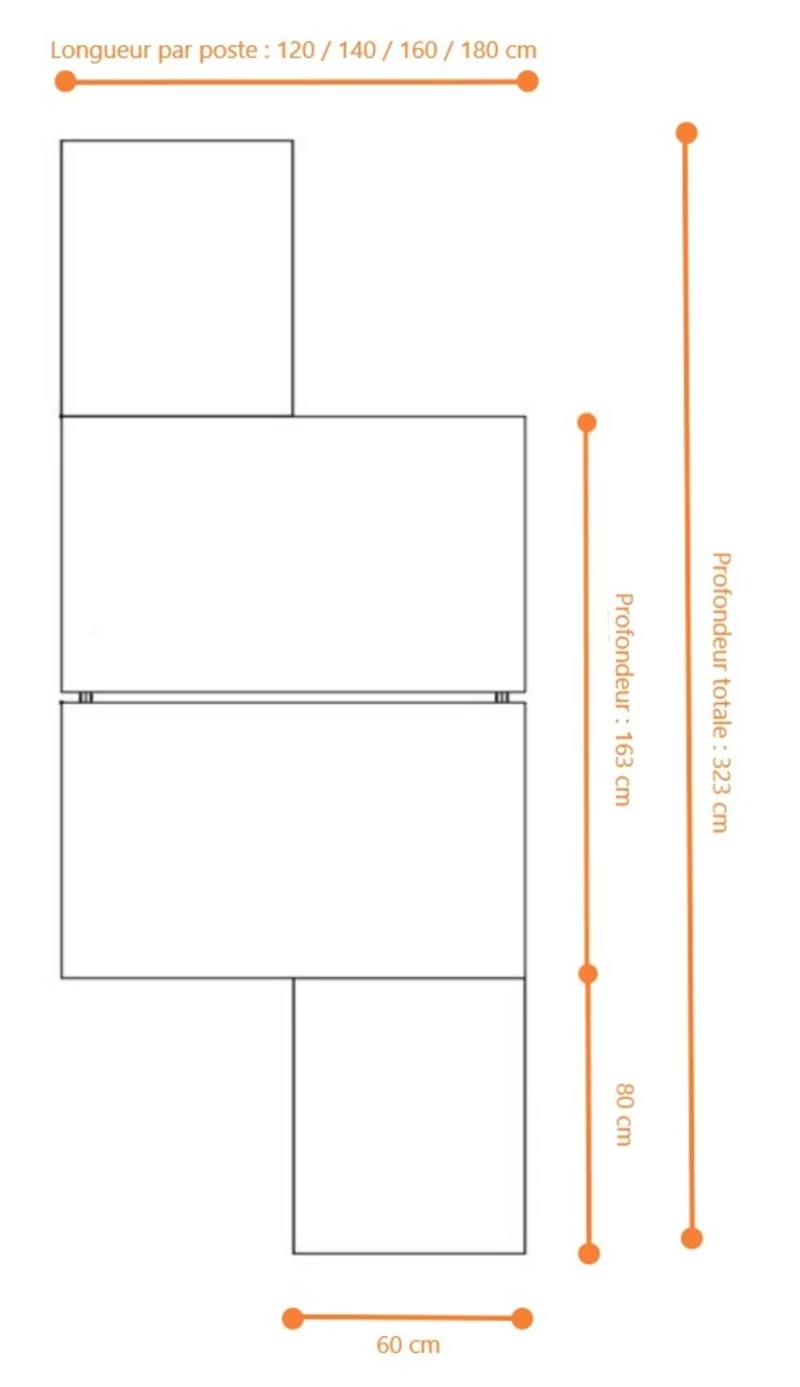 Bureau Bench ATRIUM 2 personnes Carbone 