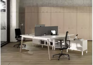 Bureau bench K-Wood avec retour sur crédence - 2 personnes