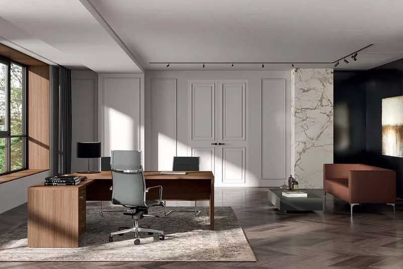 Bureau de direction d'angle Vermount avec retour sur caisson - Plateau 38mm 