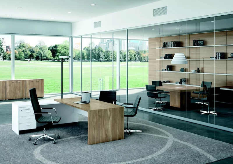 Bureau de direction d'angle Vermount avec retour sur caisson - Plateau 38mm 