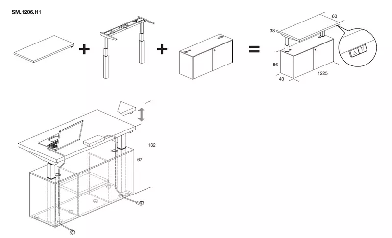 Bureau de Direction SMART - Crédence Hauteur Ajustable par Bouton-Poussoir (Posture Dynamique)