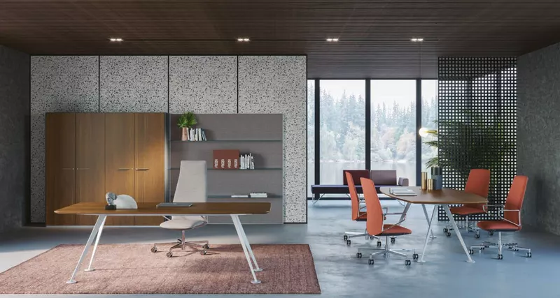 Bureau de Direction Spoke – Design Premium en Placage Bois