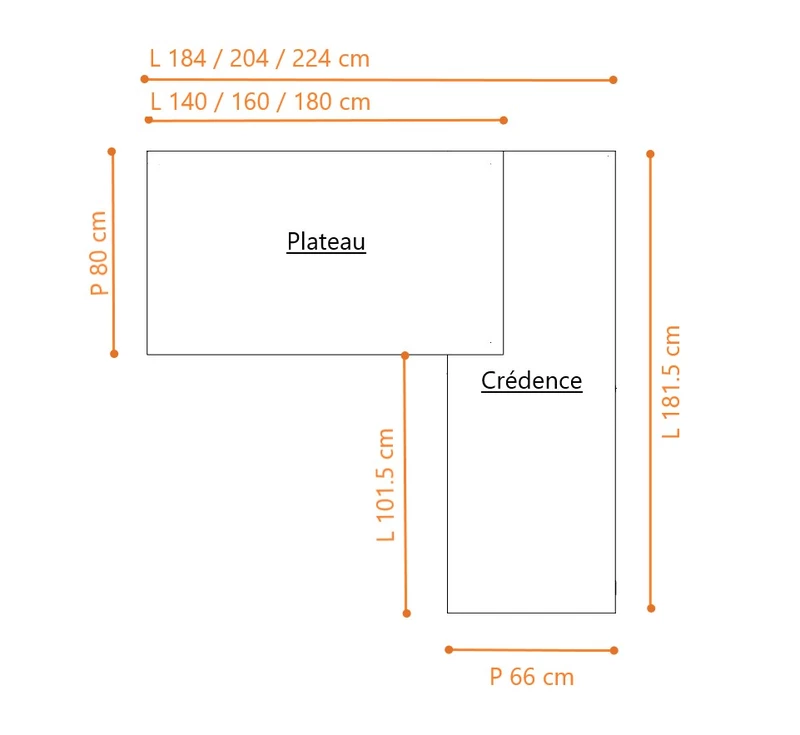Bureau sur crédence X4 avec pieds bois