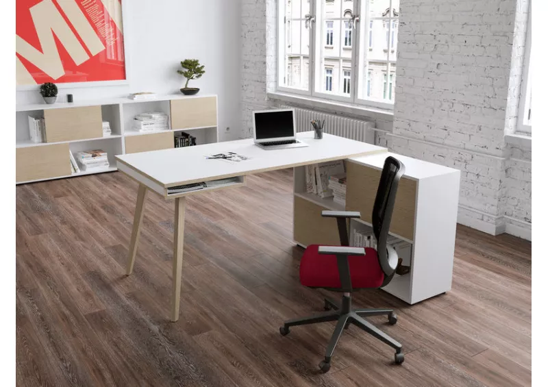 Bureau Design Moderne Nature Wood avec Rangement Pro