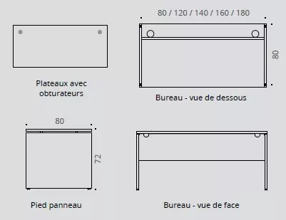 Bureau individuel Vintage - profondeur 80 cm