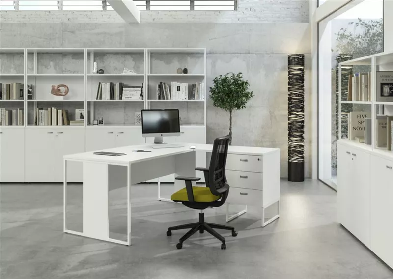 Bureau d'angle 1 personne Edge - Retour sur caisson hauteur bureau