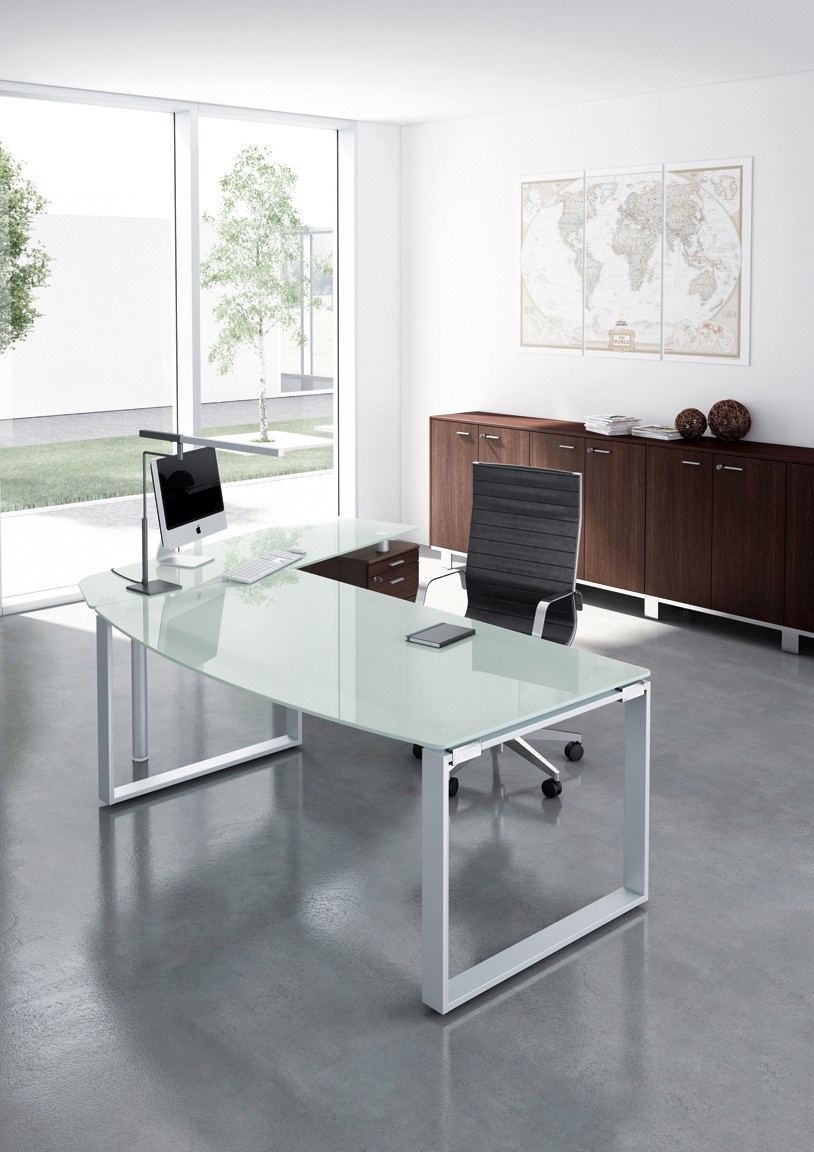 Bureau en verre Rondo retour sur caisson Achat bureaux Bureau en verre Rondo retour sur caisson Achat bureaux