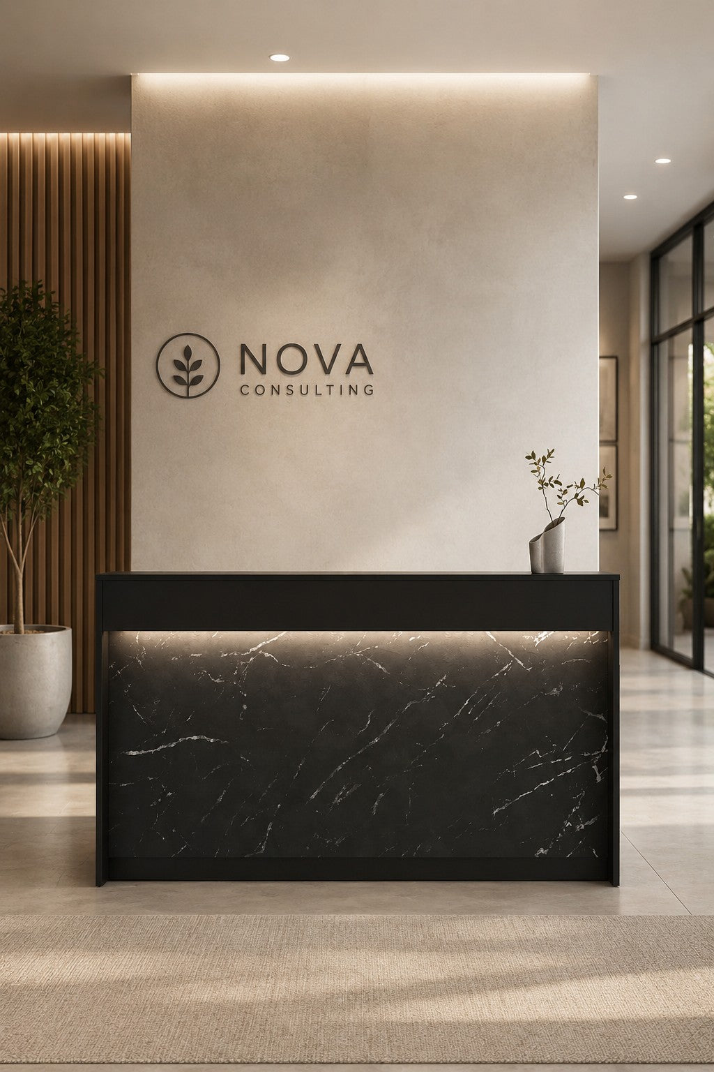 Banque d'Accueil Design Eira – Façade Effet Marbre