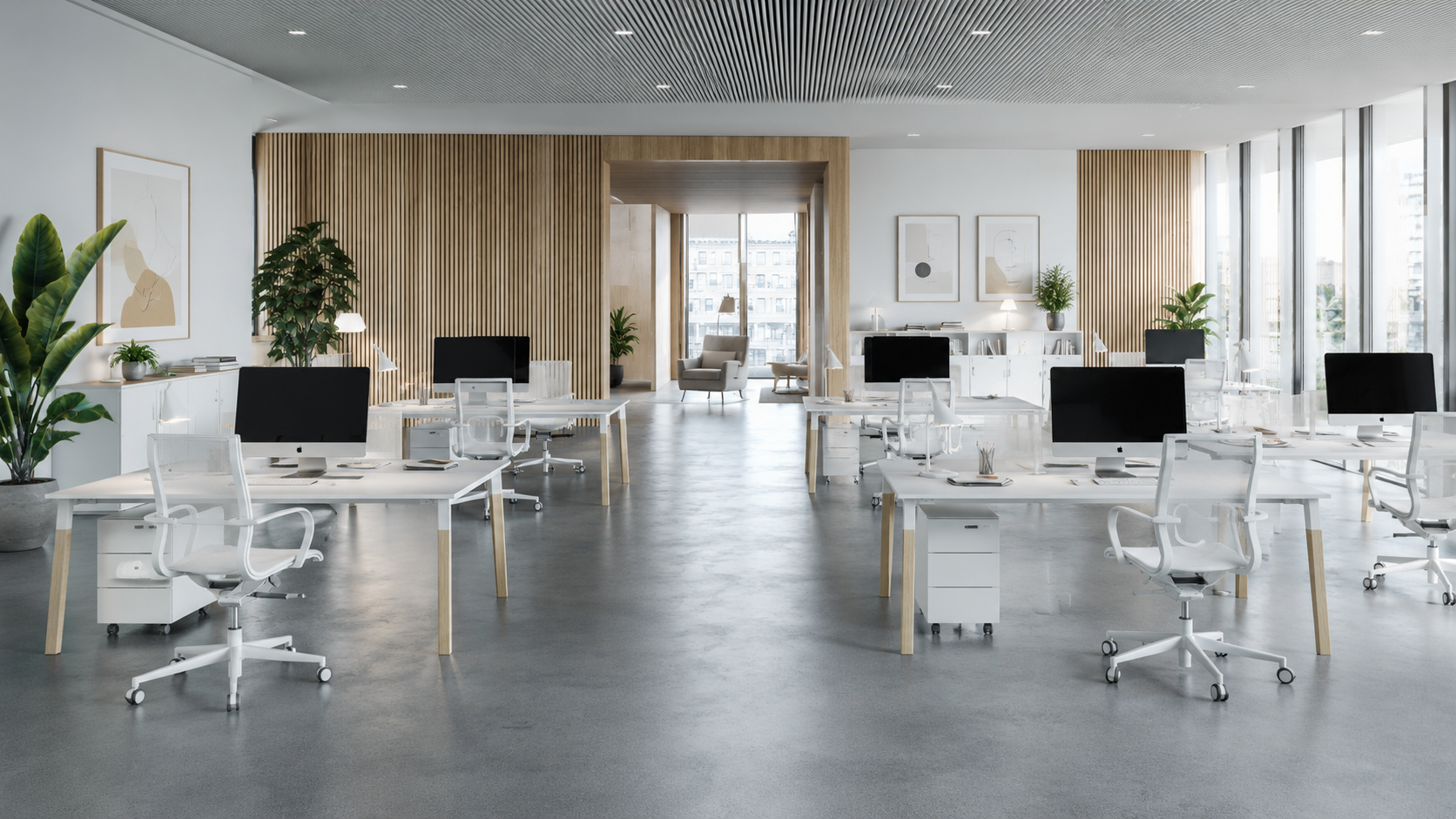 Bureau bench POP WOODY : poste de travail double pour open space