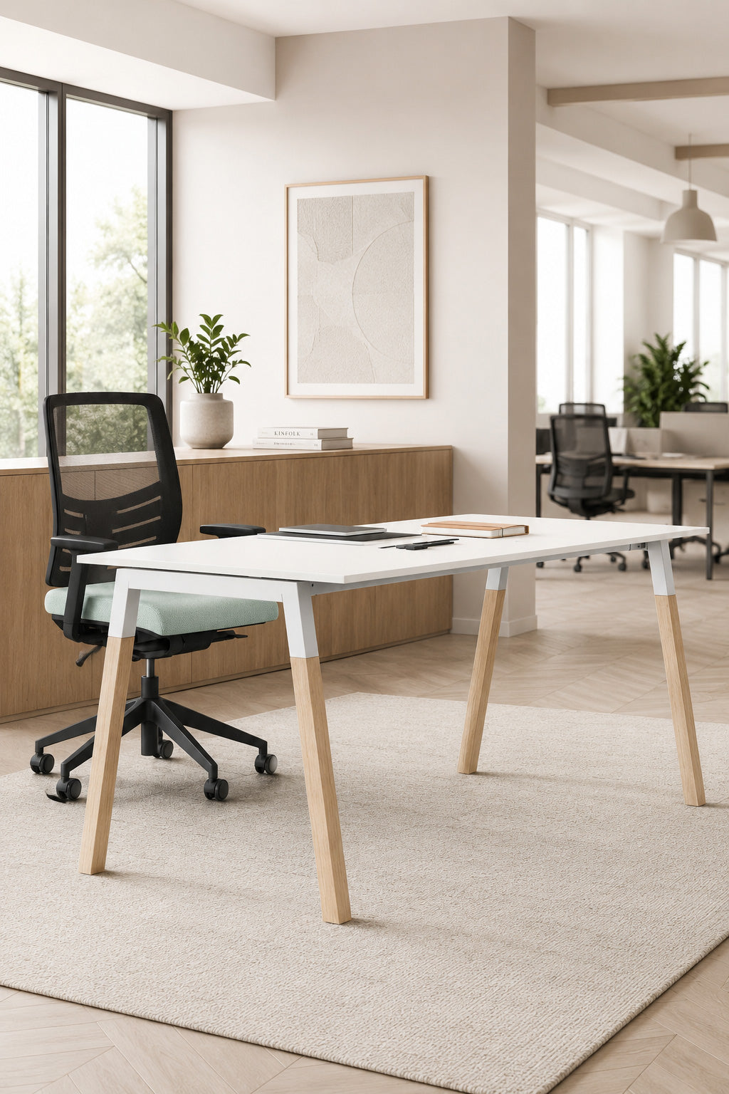 Bureau individuel POP WOODY : bureau droit design bois et métal