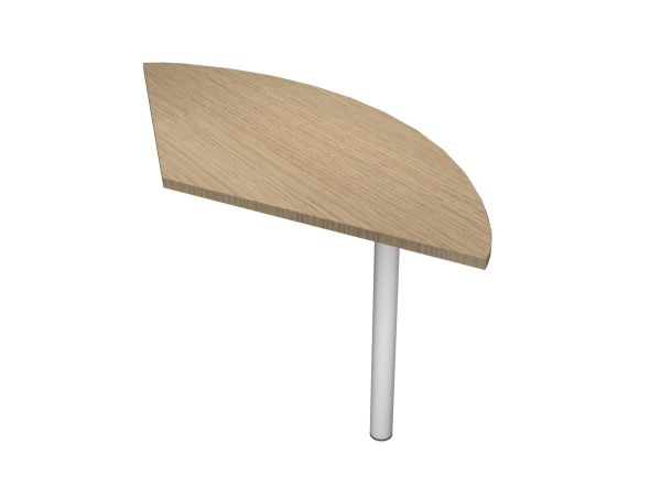 La Solution Modulaire de bureau Courbe Curvy de Monsieur Bureau se caractérise par un plateau en bois clair en quart de cercle et un pied cylindrique en métal blanc, idéal pour un bureau professionnel. Présenté sur un fond blanc uni.