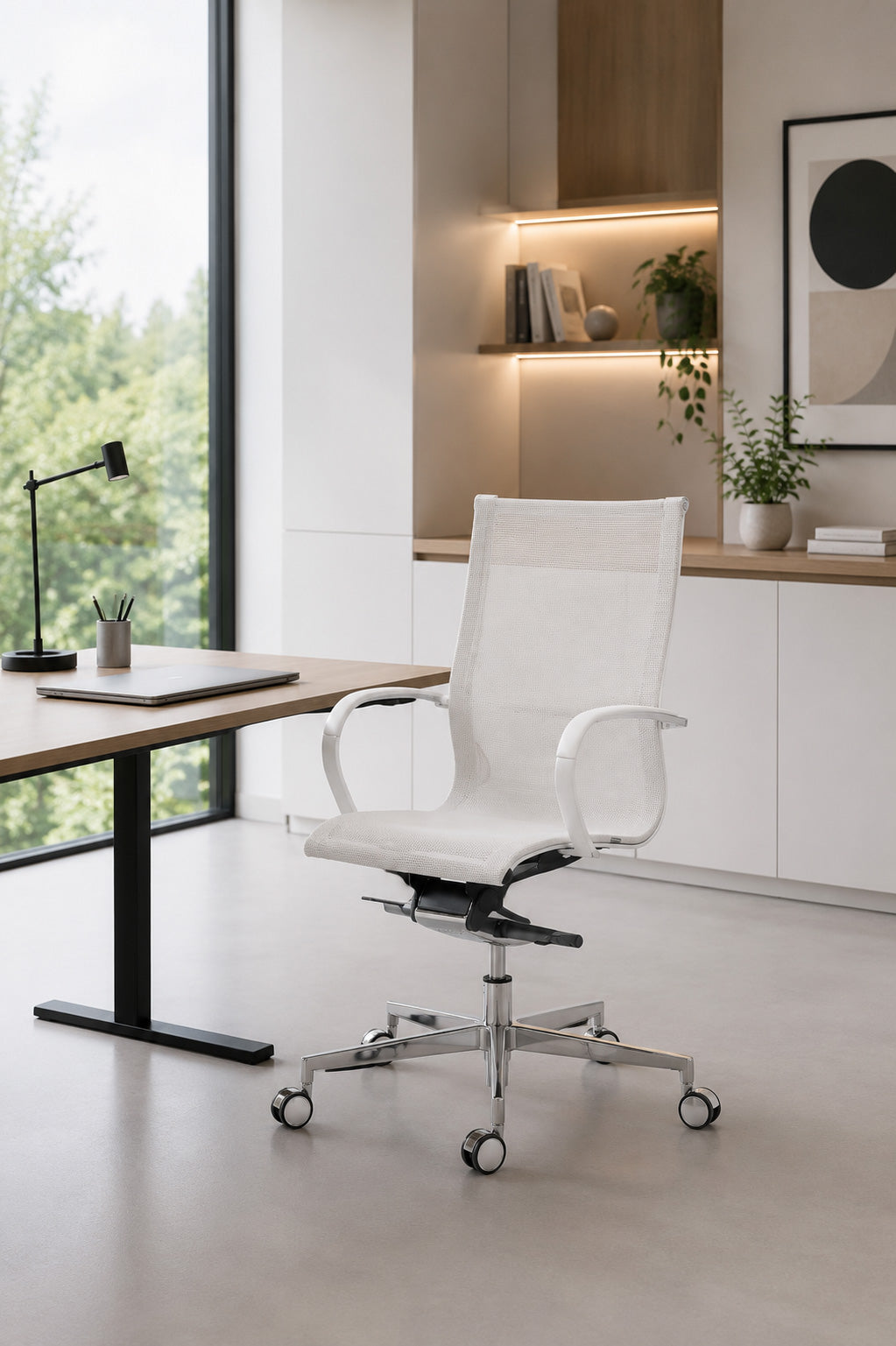 Fauteuil de direction EM202 Mesh White – Dossier moyen