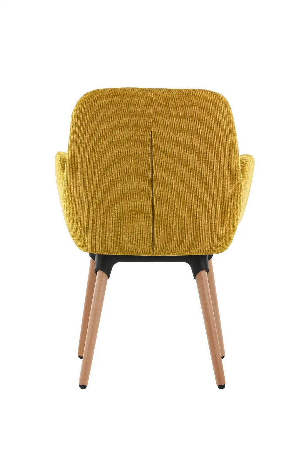Le Fauteuil d'accueil et réunion Shino de Monsieur Bureau se caractérise par un revêtement jaune et des pieds en bois, présentés de dos sur un fond blanc.