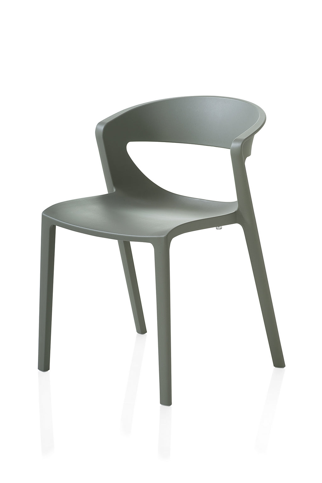Le Lot de 2 chaises monobloc empilables Kika Polypropylène de Monsieur Bureau sont des chaises empilables grises modernes avec des dossiers incurvés, un design ouvert au bas du dossier, et quatre pieds droits - idéal pour le mobilier de collectivité.
