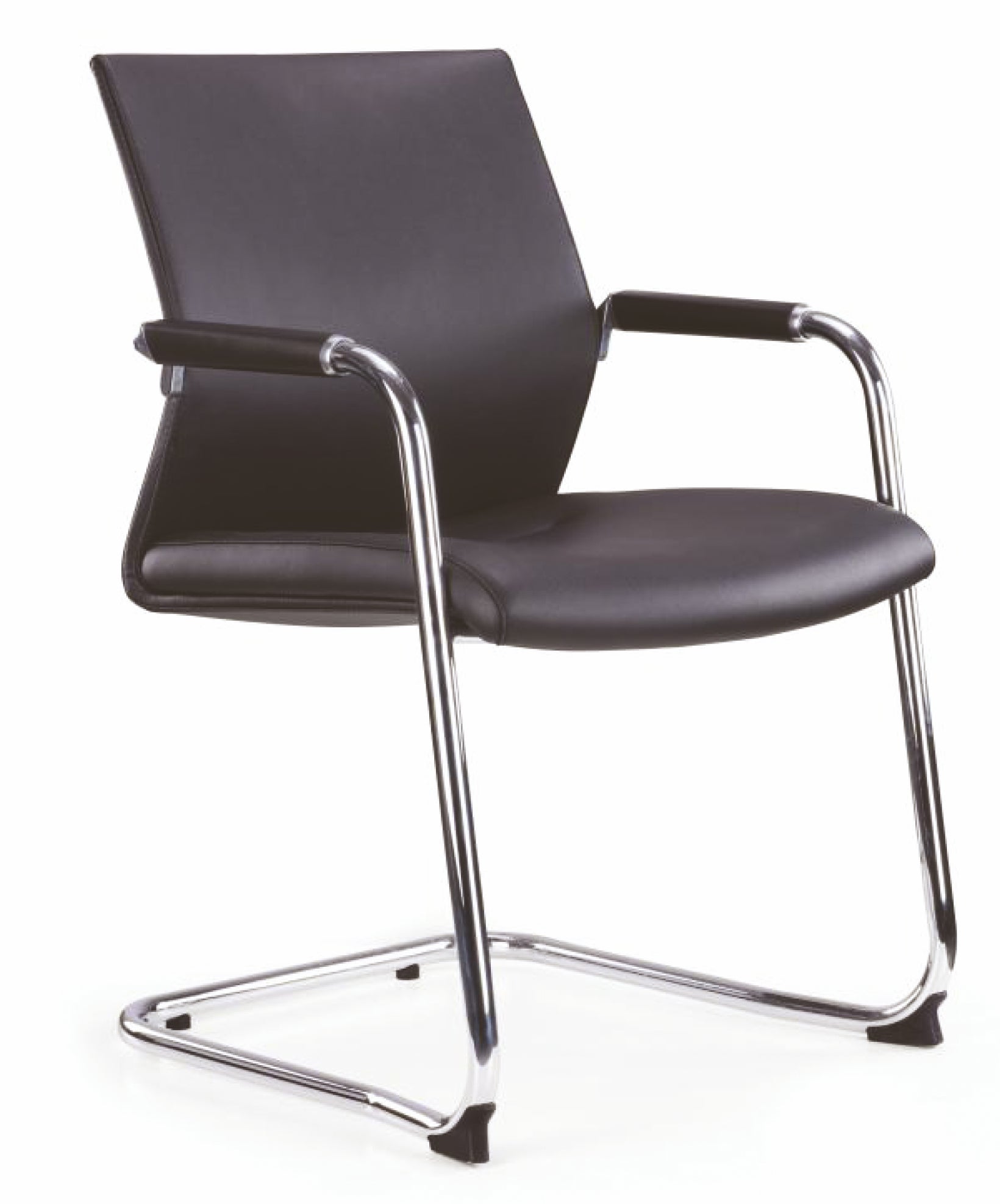 Le Lot de 2 fauteuils visiteur Pyxis de Monsieur Bureau en simili-cuir noir offre assise et dossier rembourrés, accoudoirs métalliques et piétement luge chromé-idéal pour les espaces professionnels.