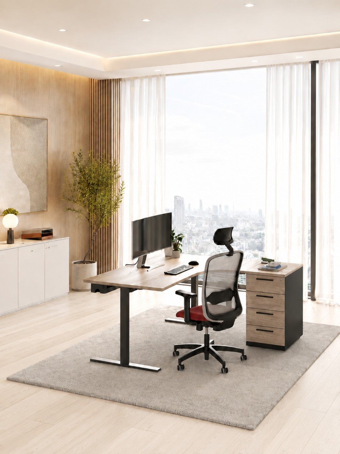 Bureau d'angle professionnel Pop Tee - Retour sur caisson