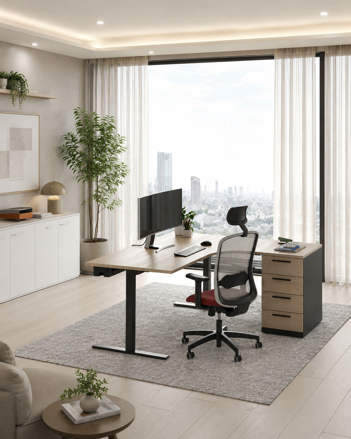 Bureau d'angle professionnel Pop Tee - Retour sur caisson