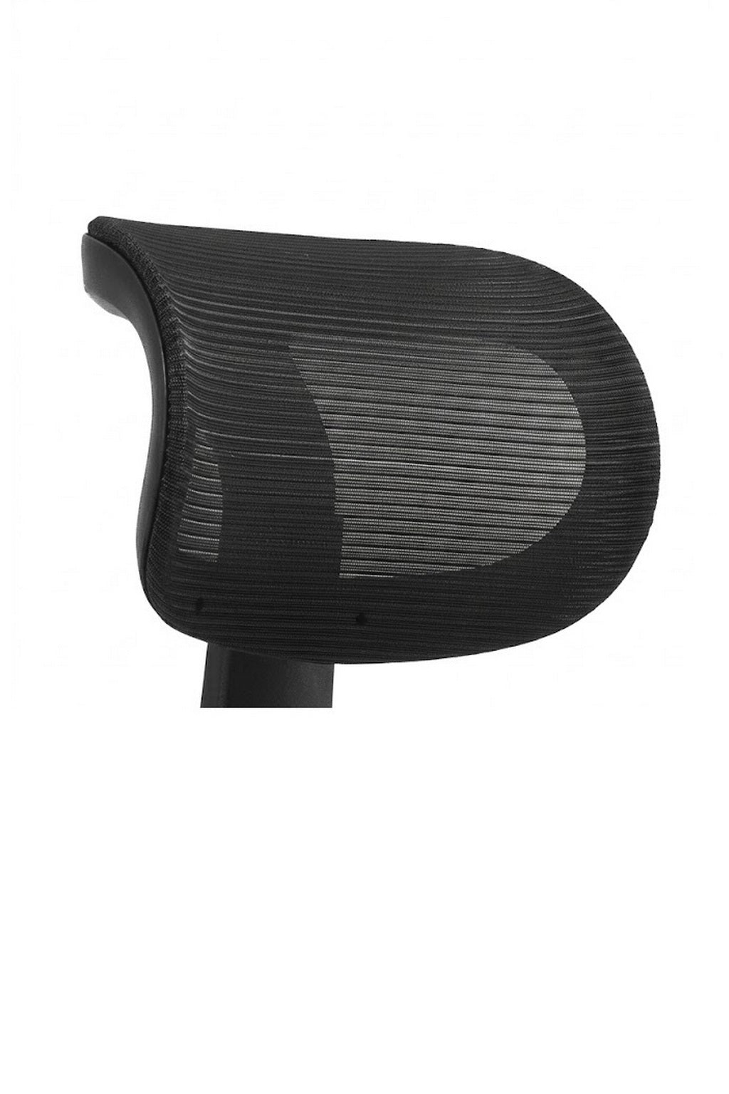 Le Monsieur Bureau Siège ergonomique Yuki avec têtière - Synchrone 4D est doté d'un appui-tête en maille noire pour le soutien de la nuque, qui complète le soutien lombaire de la chaise, présenté sur un fond blanc.