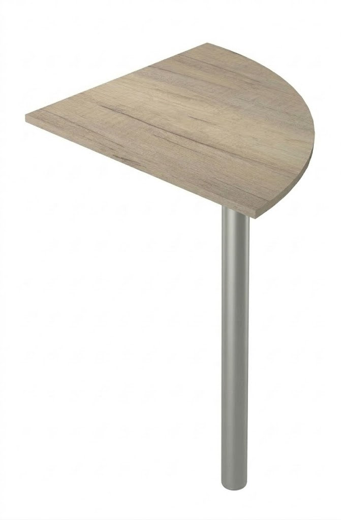 La Solution de bureau Budget Modulable Pieds L de Monsieur Bureau est une petite table murale semi-circulaire en bois avec un pied en métal argenté, parfaite pour un bureau économique ou un bureau d'angle compact pour n'importe quel espace de travail.#combo_angle_chene_canadien