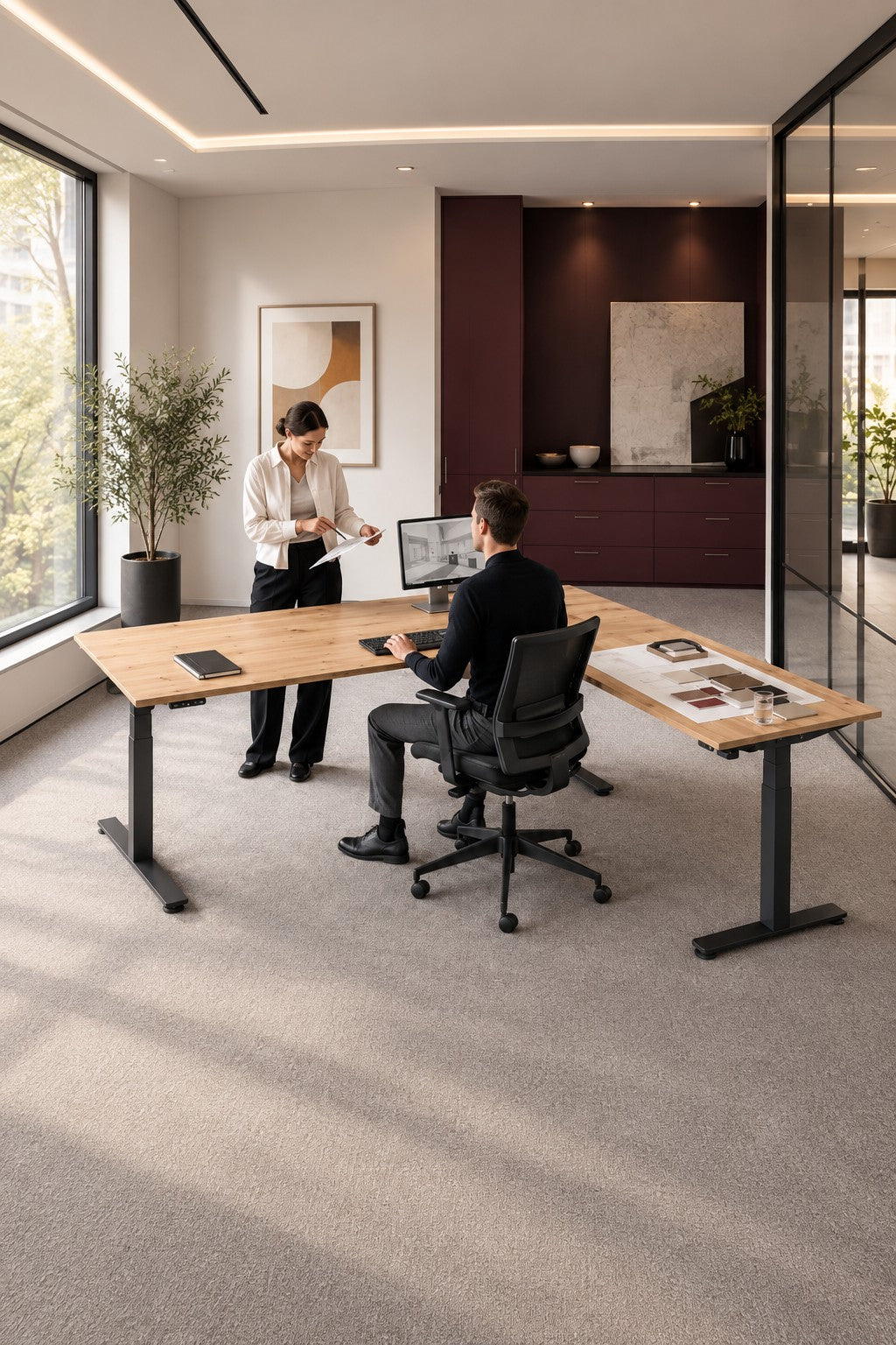 Bureau d'angle assis debout électrique Desk Up - L200xP200 cm