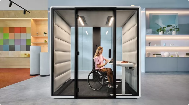 Cabine acoustique Hush Premium avec accès PMR - tissu non feu