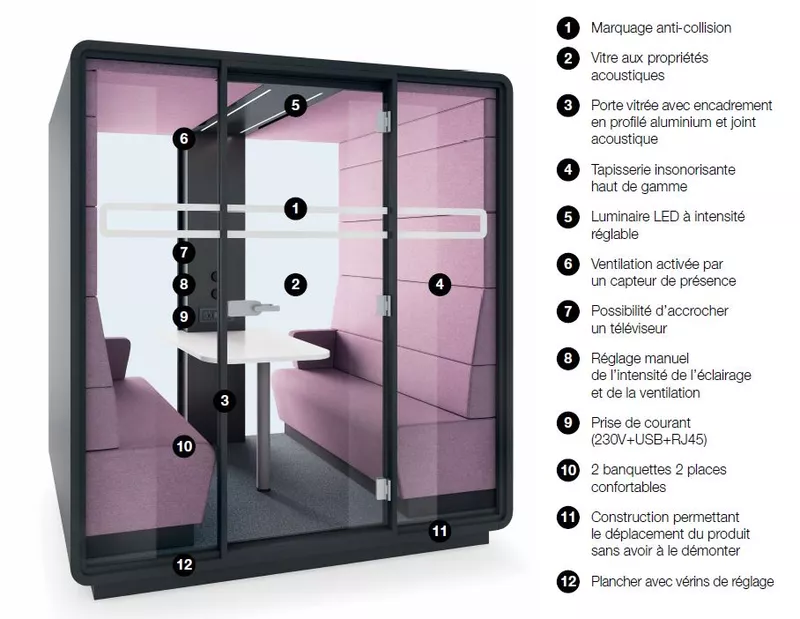 Cabine acoustique de réunion 4 personnes-HUSHOFFICE