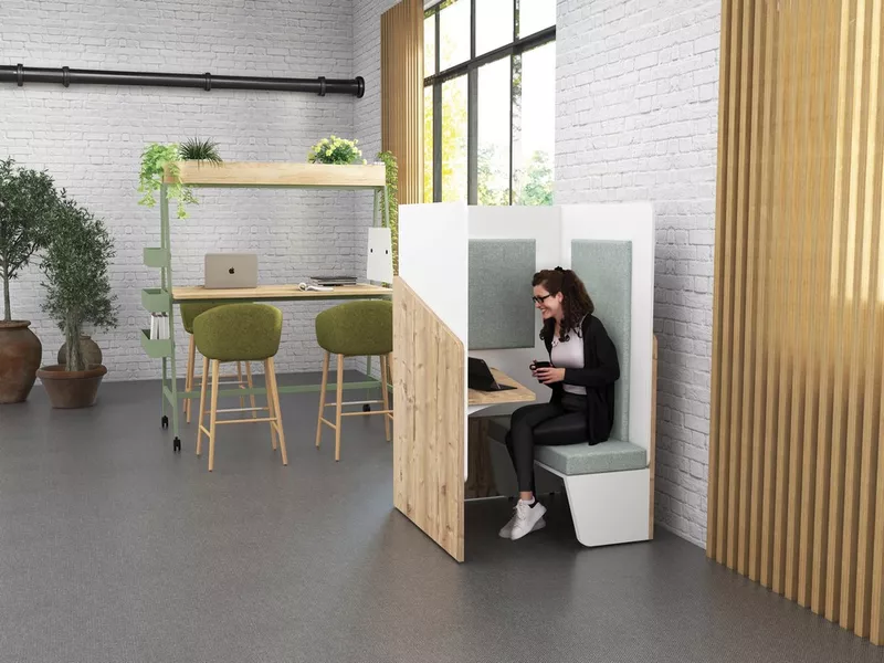 Cabine de confidentialité assise avec banc
